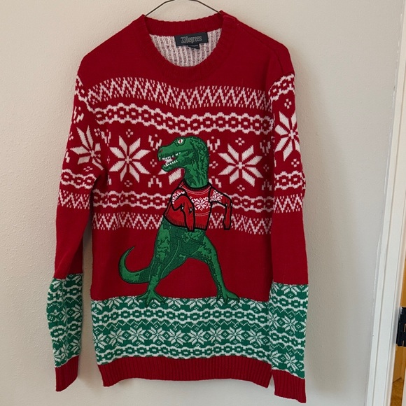 33Degrees Other - Christmas Dinosaur Fair Isle Knit Sweater Unisex Small Red Green